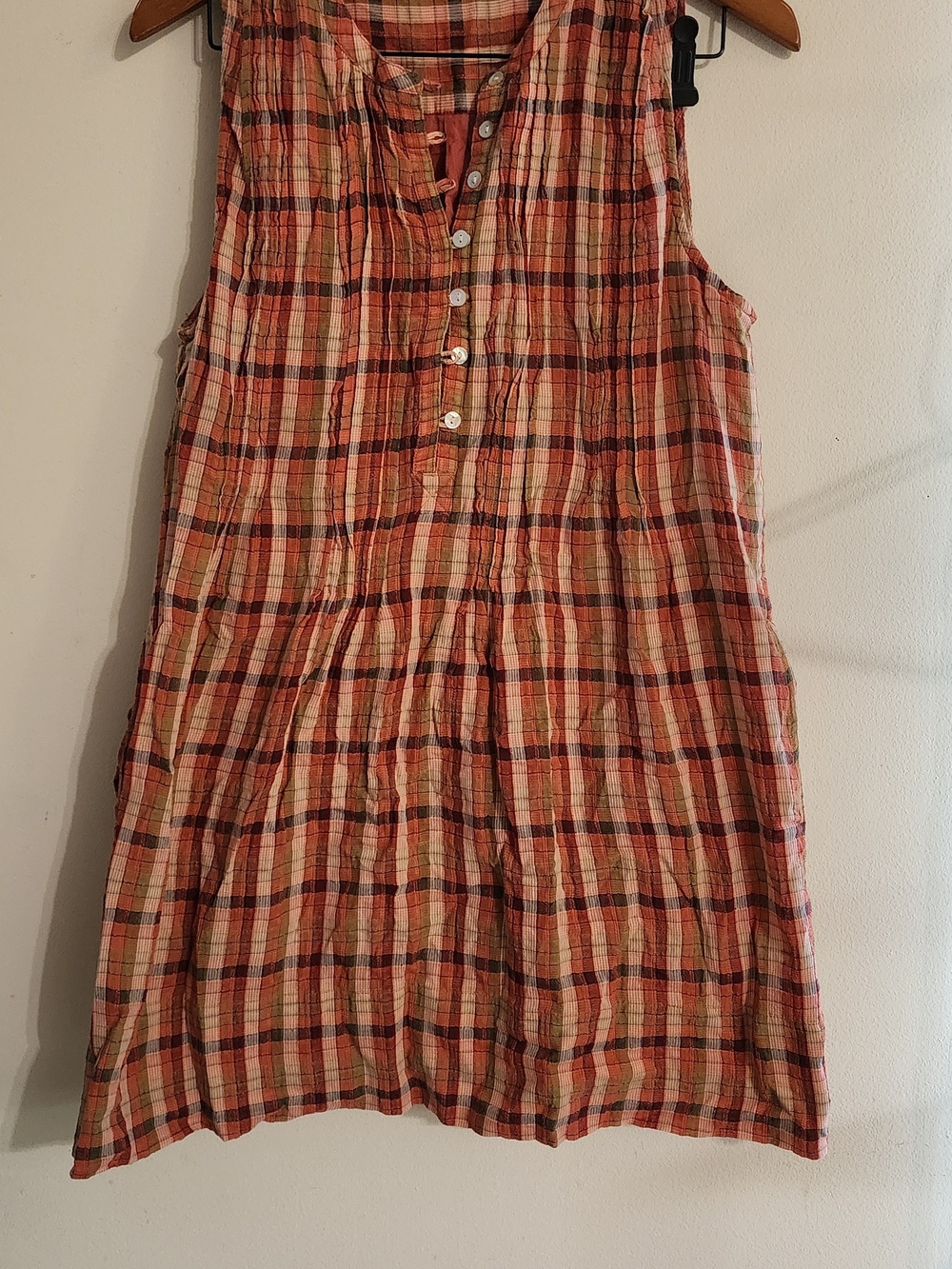 Faherty Brand Organic Cotton Plaid Sleeveless Button-Down Tunic Top Size L